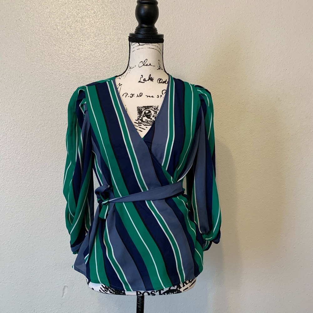 Washington Striped Wrap Blouse
